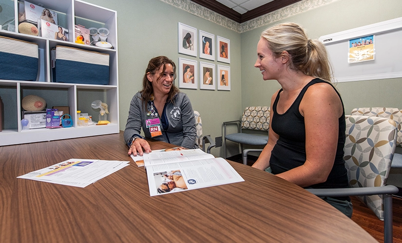 Nurse and patient consultation at Kenosha birthing center at Aurora Medical Center